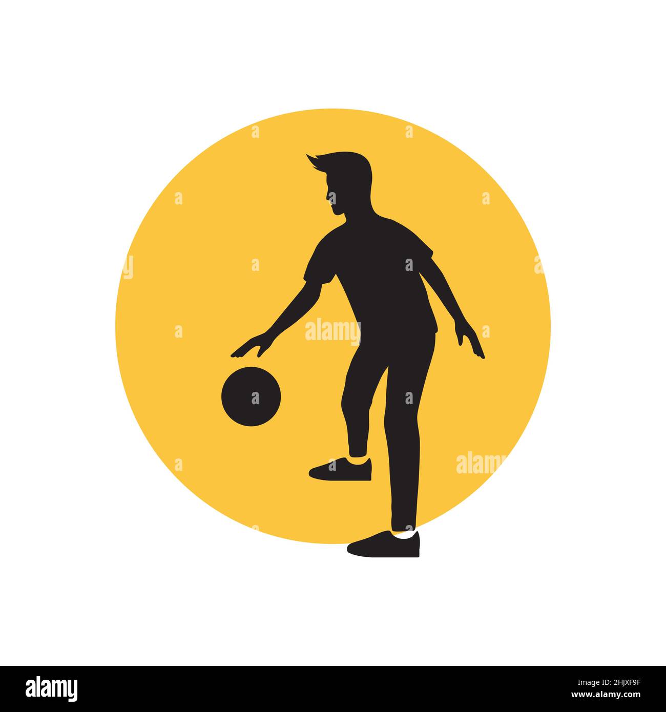 silhouette young man training dribbling basketball with sunset logo design, vector graphic symbol icon illustration creative idea Stock Vector