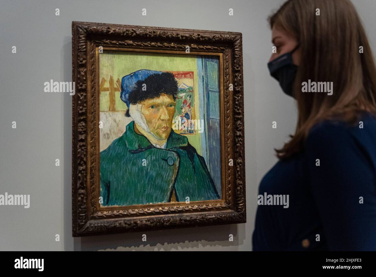 London, UK.  1 February 2022. 'Self-portrait with bandaged ear', 1889, by Vincent van Gogh. Preview of “Van Gogh. Self-Portraits”, an exhibition of 16 self-portraits by Vincent van Gogh from 1886 to 1889.  The works are on show at The Courtauld Gallery 3 February to 8 May 2022.  Credit: Stephen Chung / Alamy Live News Stock Photo