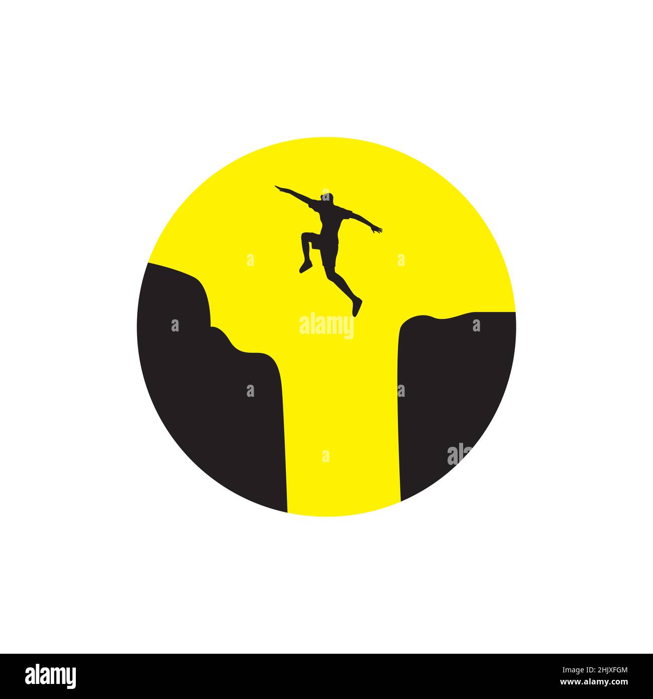 silhouette young man jump hill rock logo design, vector graphic symbol icon illustration creative idea Stock Vector