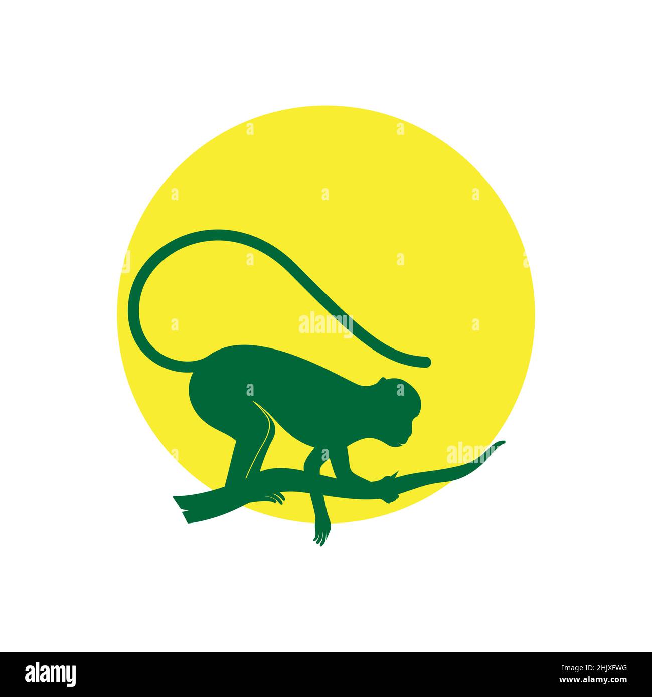 silhouette monkey on branch with sunset logo design, vector graphic symbol icon illustration creative idea Stock Vector