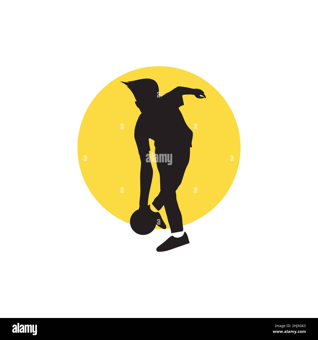 silhouette young man training throw bowling ball logo design, vector