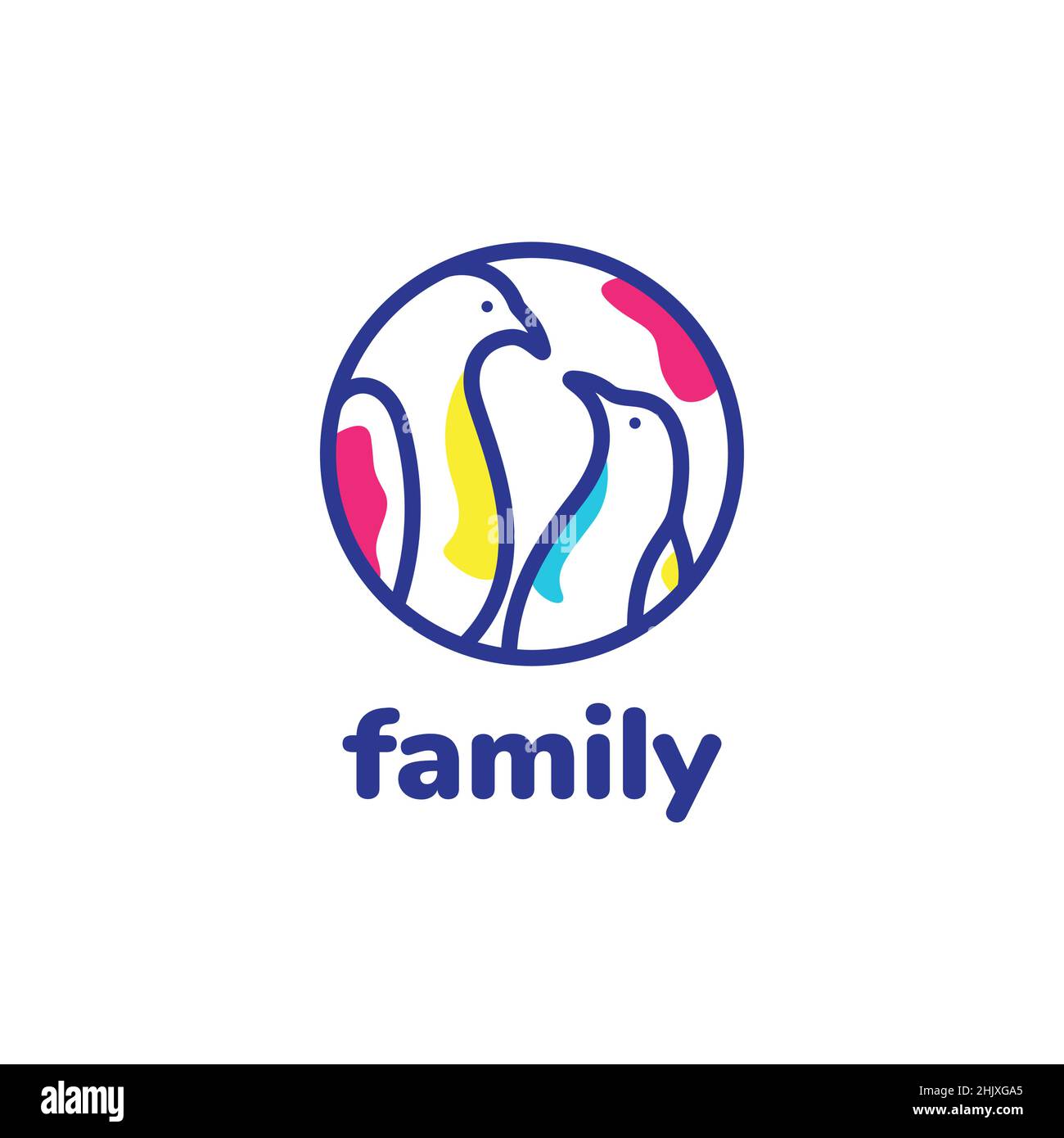line art colorful abstract penguin family logo design, vector graphic symbol icon illustration creative idea Stock Vector