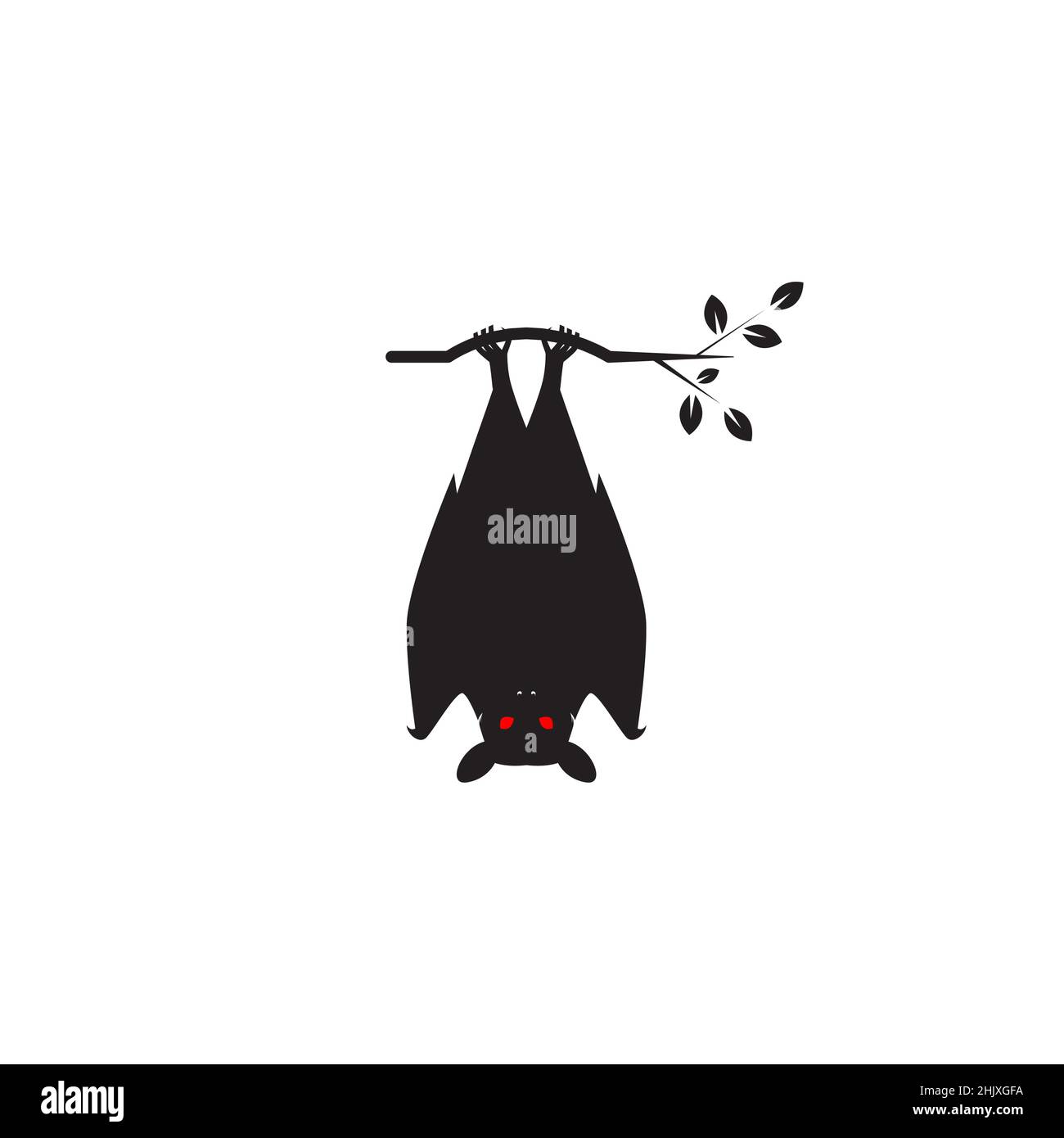 black bat hanging on a branch logo design, vector graphic symbol icon illustration creative idea Stock Vector