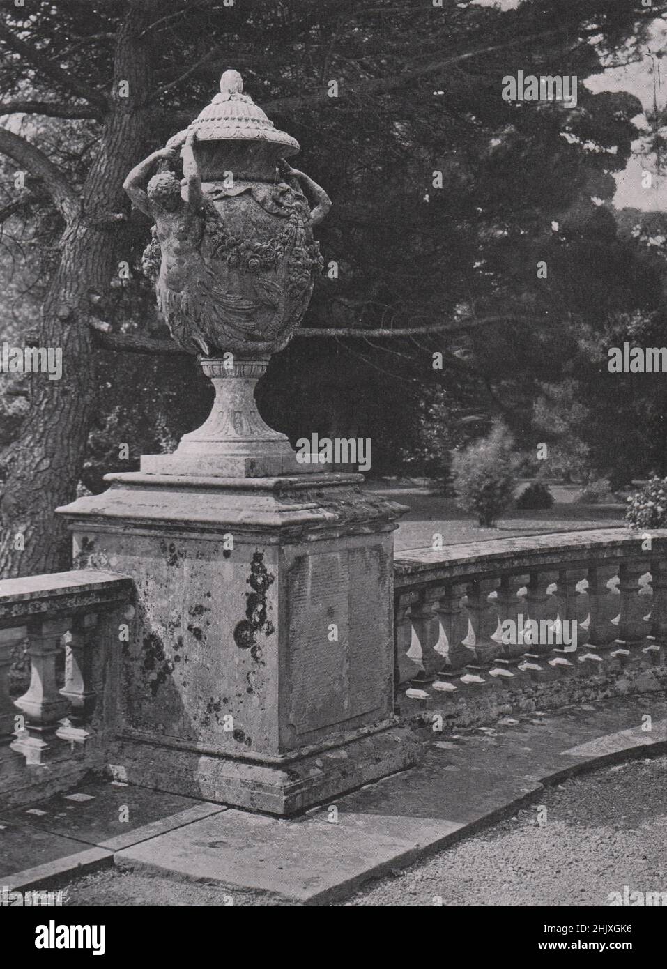 A Stone Urn at Margam Park, Glamorganshire. Wales (1922) Stock Photo