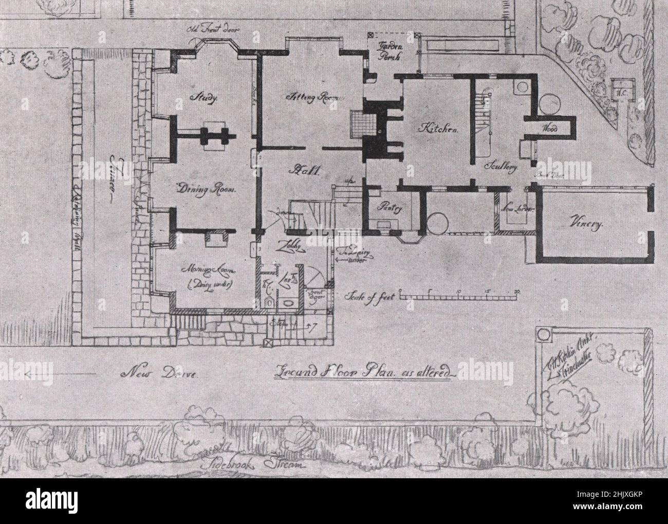 Ground plan, showing additions and Alterations. A House at Tidebrook, Sussex - Altered and Enlarged by Mr. G. H. Kitchin (1922) Stock Photo