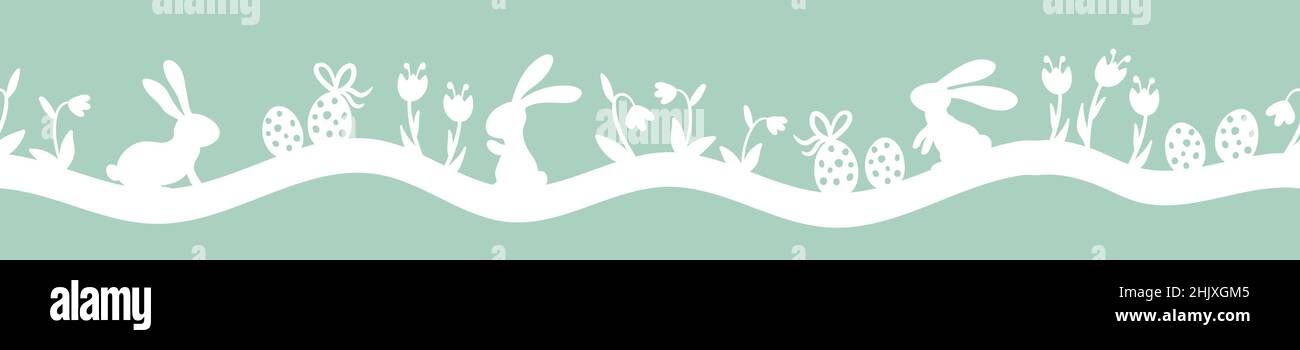 Lovely hand drawn Easter seamless pattern, doodle bunnies, eggs and ...