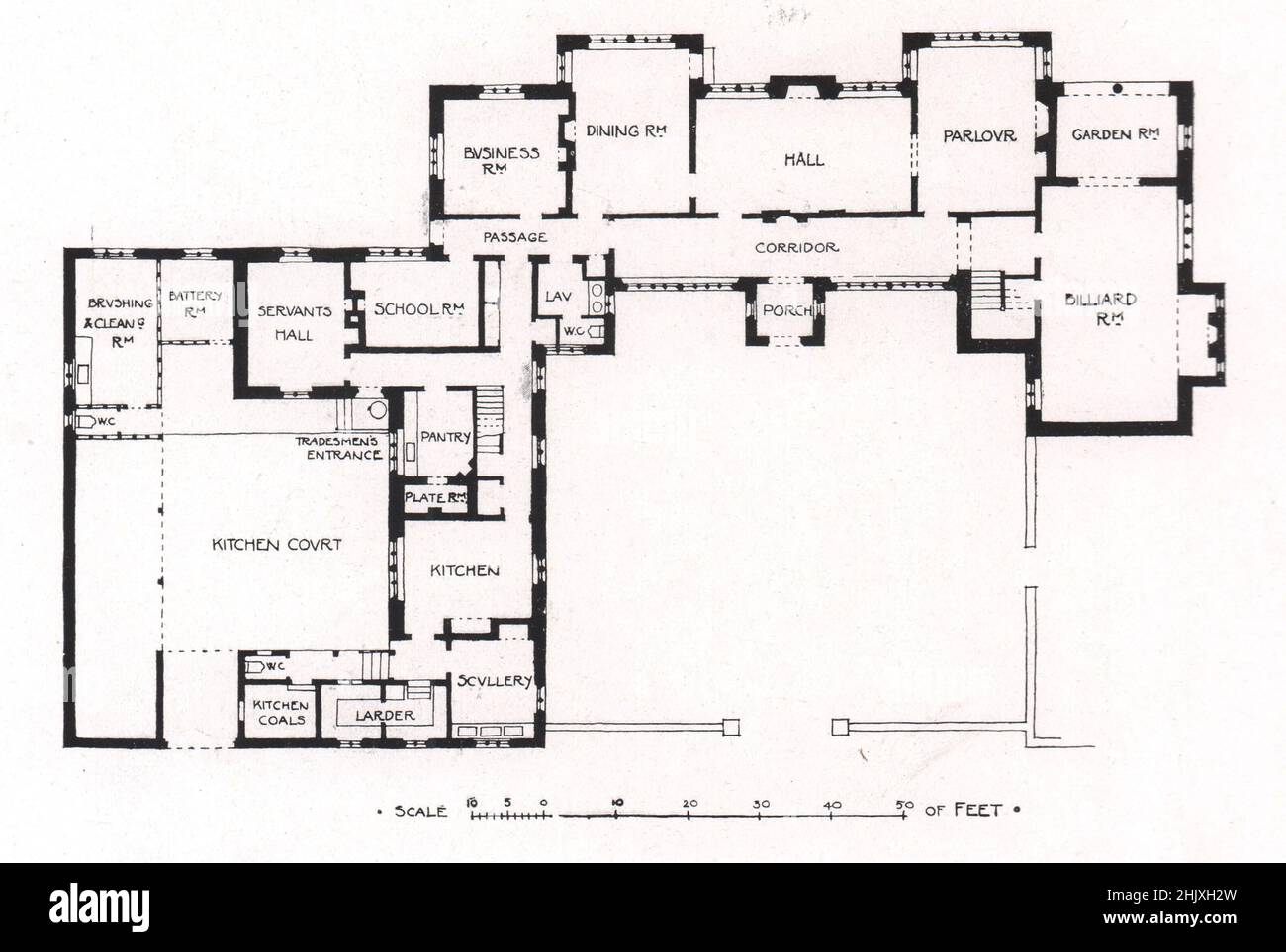 Tuesley Court, near Godalming, Surrey : Ground-floor plan. E. Guy Dawber, Architect (1908) Stock Photo