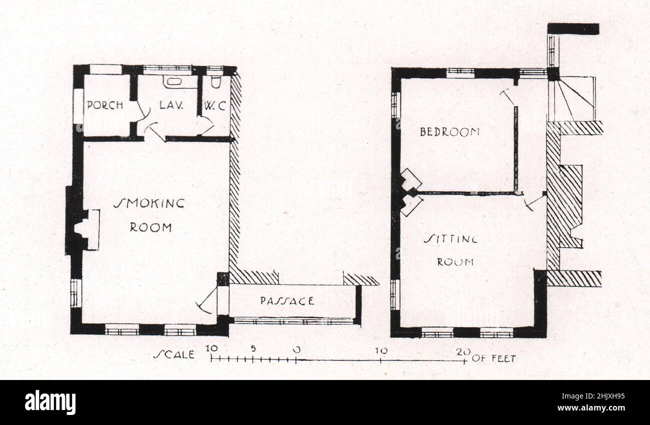 House at Gidea park, Essex - Additions to the Lodge, Eynsham, Oxon : Ground and First-floor plans. London. Clough Williams Ellis Architect (1908) Stock Photo