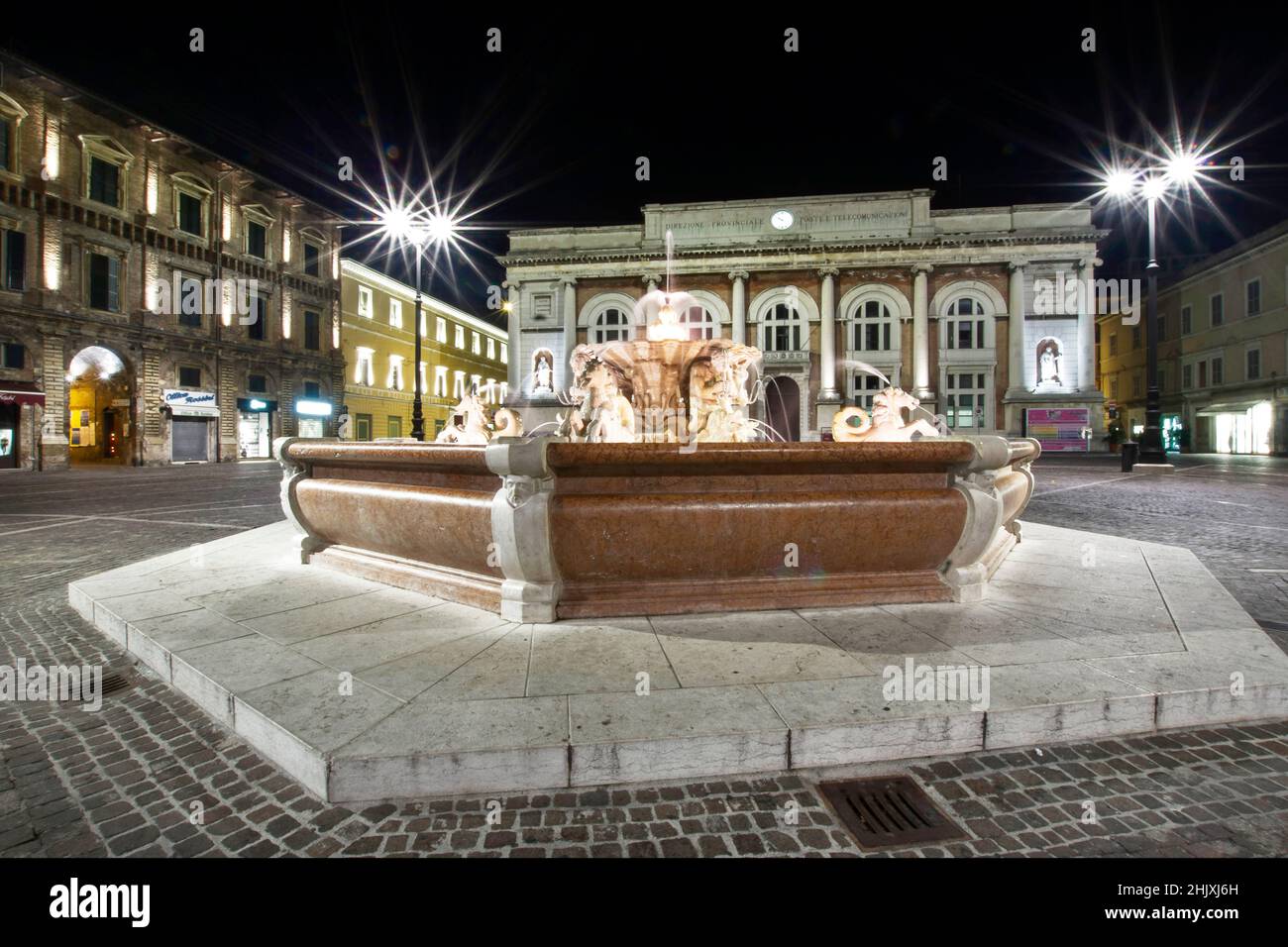 Piazza del Popolo square, Fountain, Marche, Italy, Europe Stock Photo