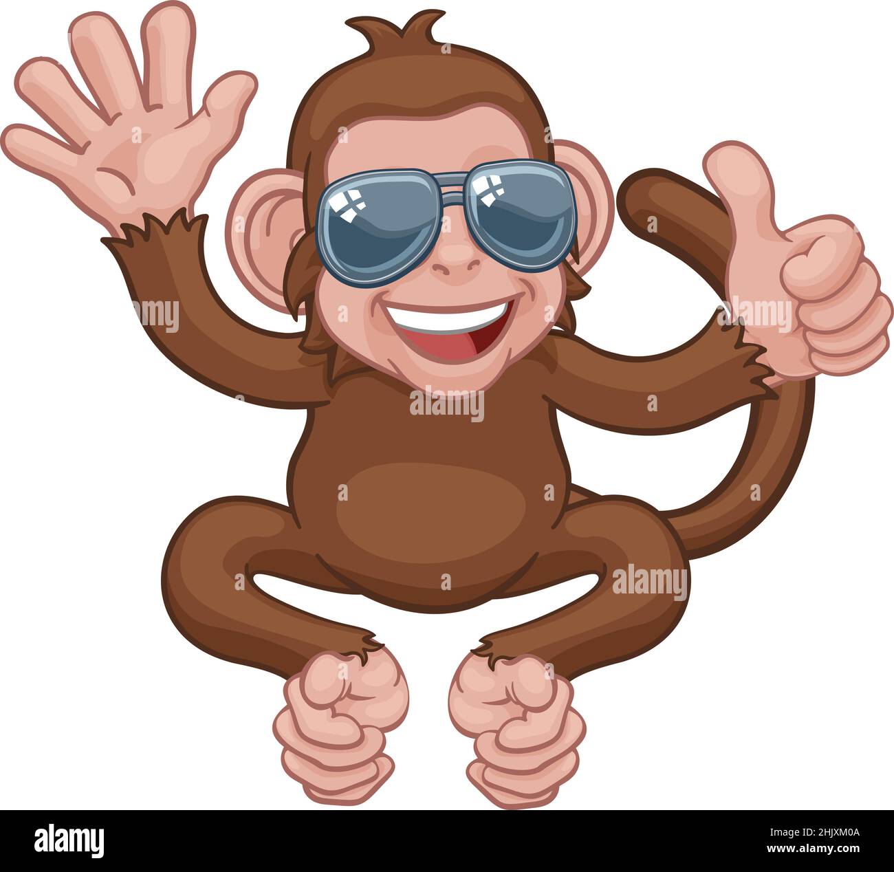 Monkey Sunglasses Waving Thumbs Up Cartoon Animal Stock Vector