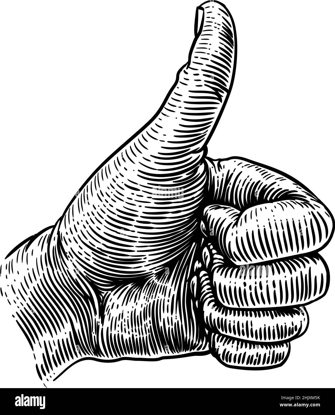 Thumb Up Hand Sign Retro Vintage Woodcut Stock Vector