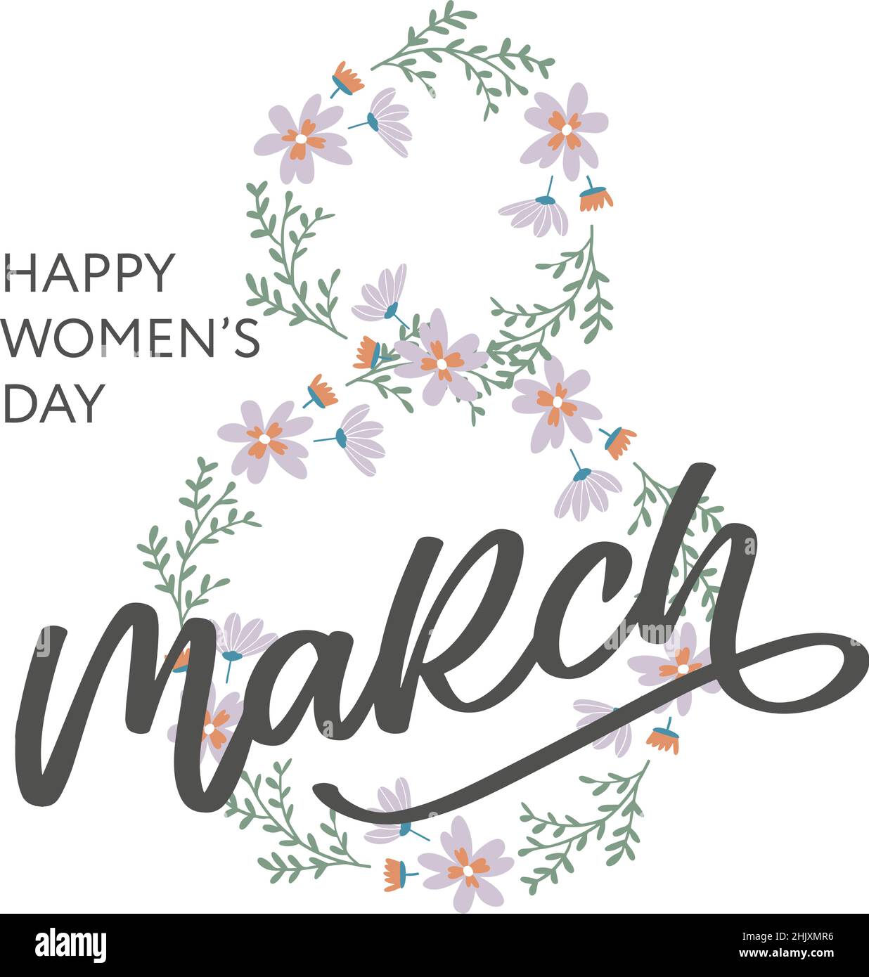 March 8 Happy womans day watercolor lettering greeting card. Vector ...