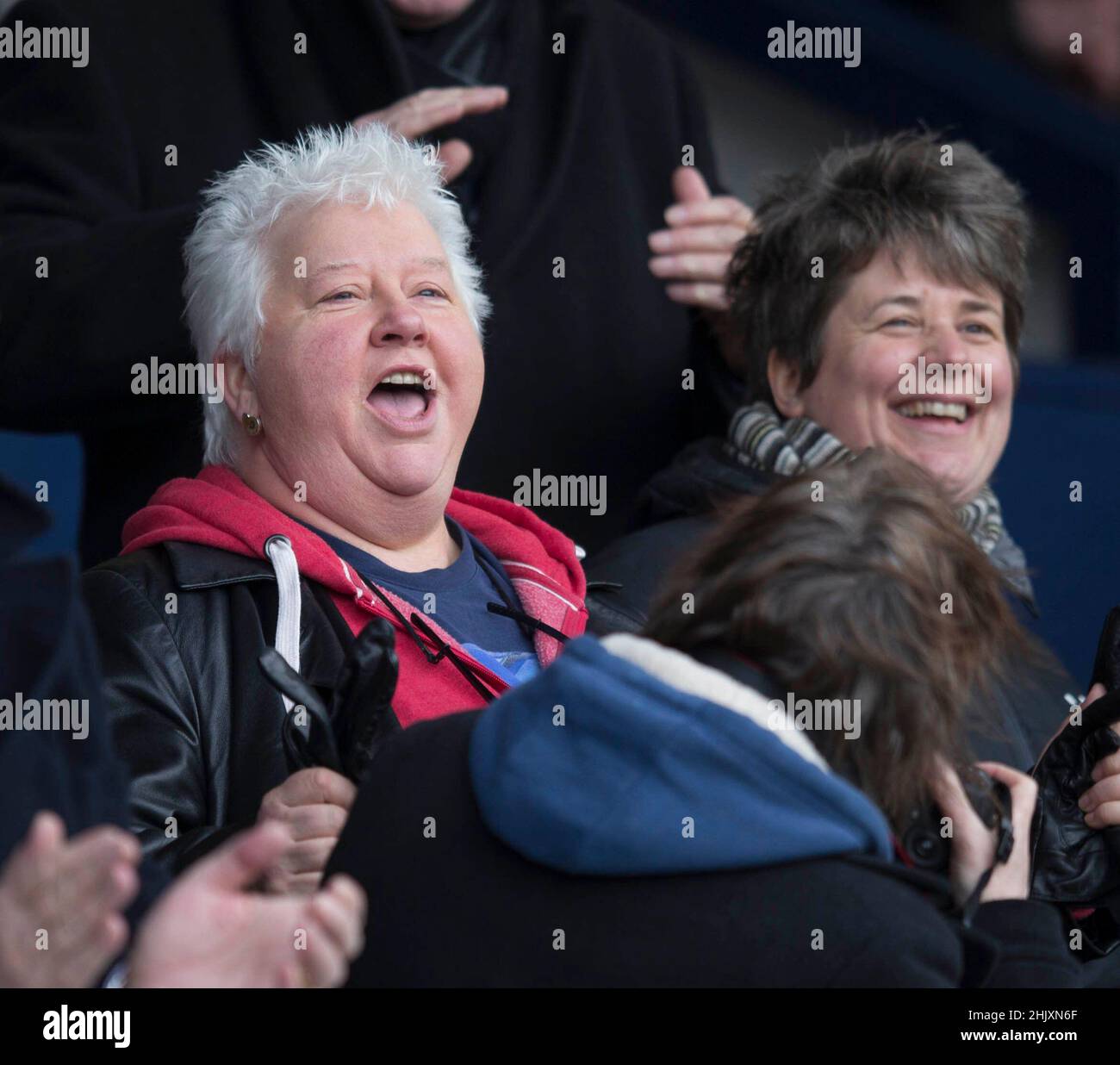 File photo dated 08/03/14 of author Val Mcdermid (left) attending a Raith Rovers v St Johnstone game during the William Hill Scottish Cup Quarter Final match at Starks Park, Kirkcaldy. McDermid has ended her sponsorship of a football club after it signed player David Goodwillie who was found to have raped a woman. Raith Rovers, based in Kirkcaldy, Fife, announced on Monday that it had taken on the striker. Issue date: Tuesday February 1, 2022. Stock Photo