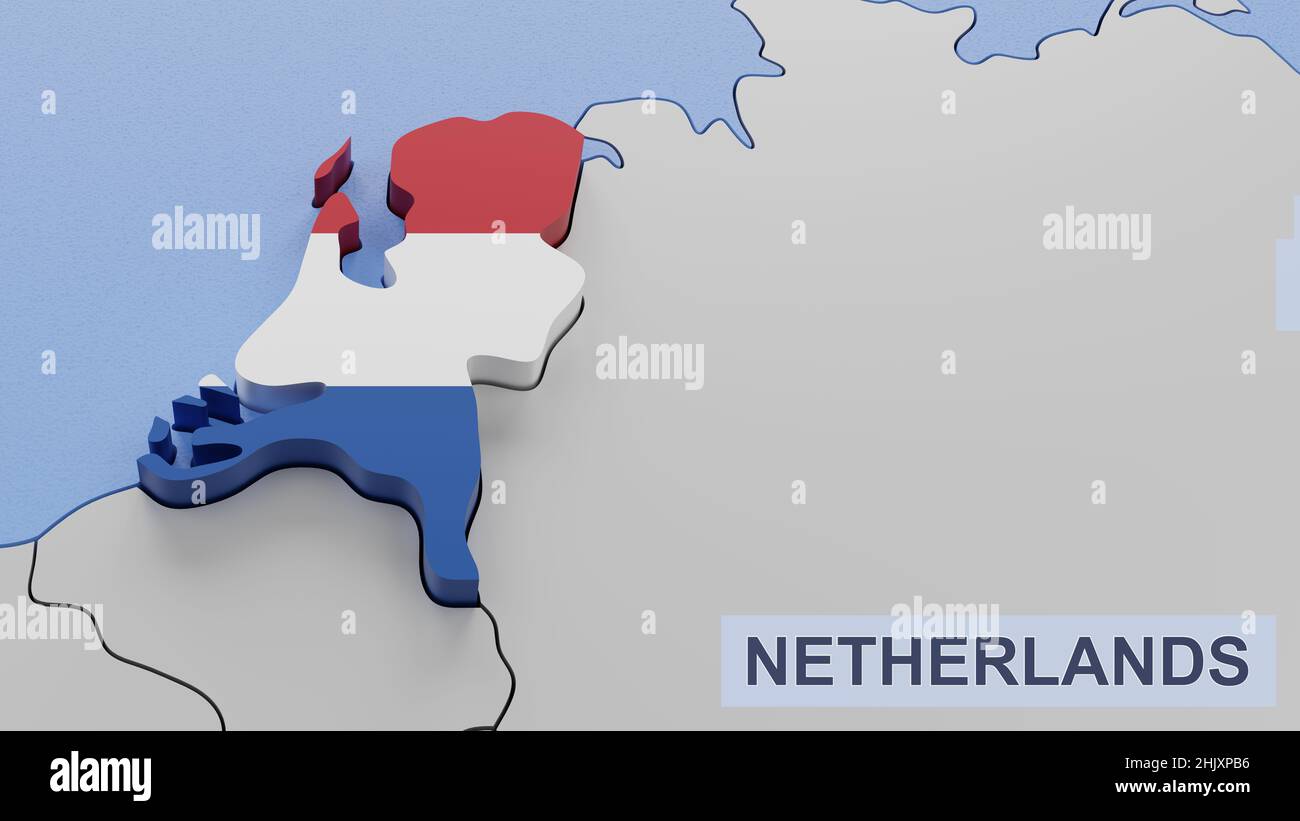 Netherlands map 3D illustration. 3D rendering image and part of a series. Stock Photo