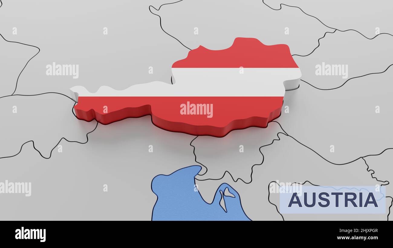 Austria map 3D illustration. 3D rendering image and part of a series. Stock Photo