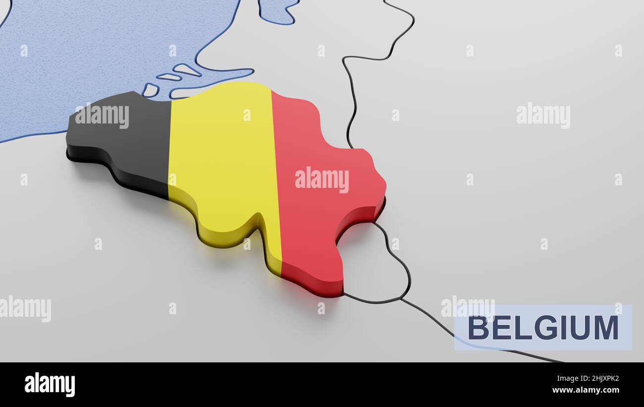 Belgium map 3D illustration. 3D rendering image and part of a series. Stock Photo