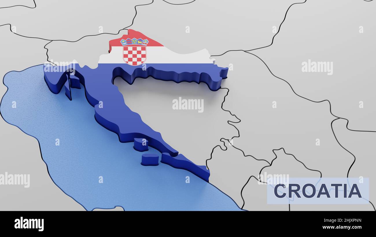 Croatia map 3D illustration. 3D rendering image and part of a series. Stock Photo