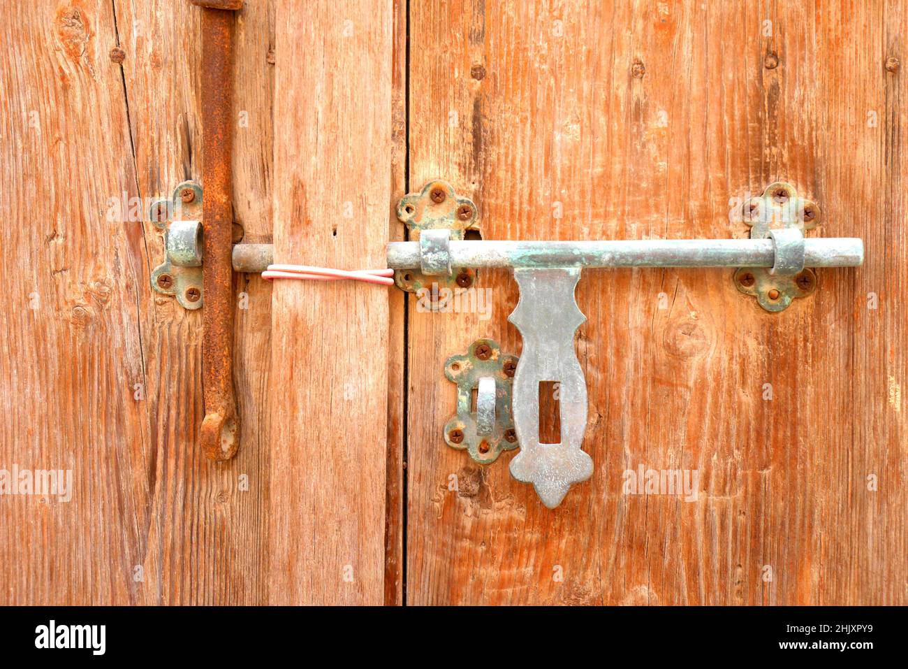 Metal lock on a traditional door, Muharraq Souk, Kingdom of Bahrain Stock Photo