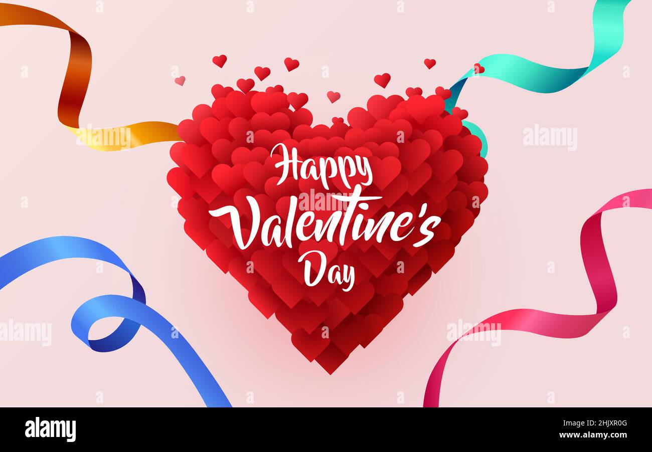 Happy Valentine's Day Background with Flying Hearts Balloons. Vector ...