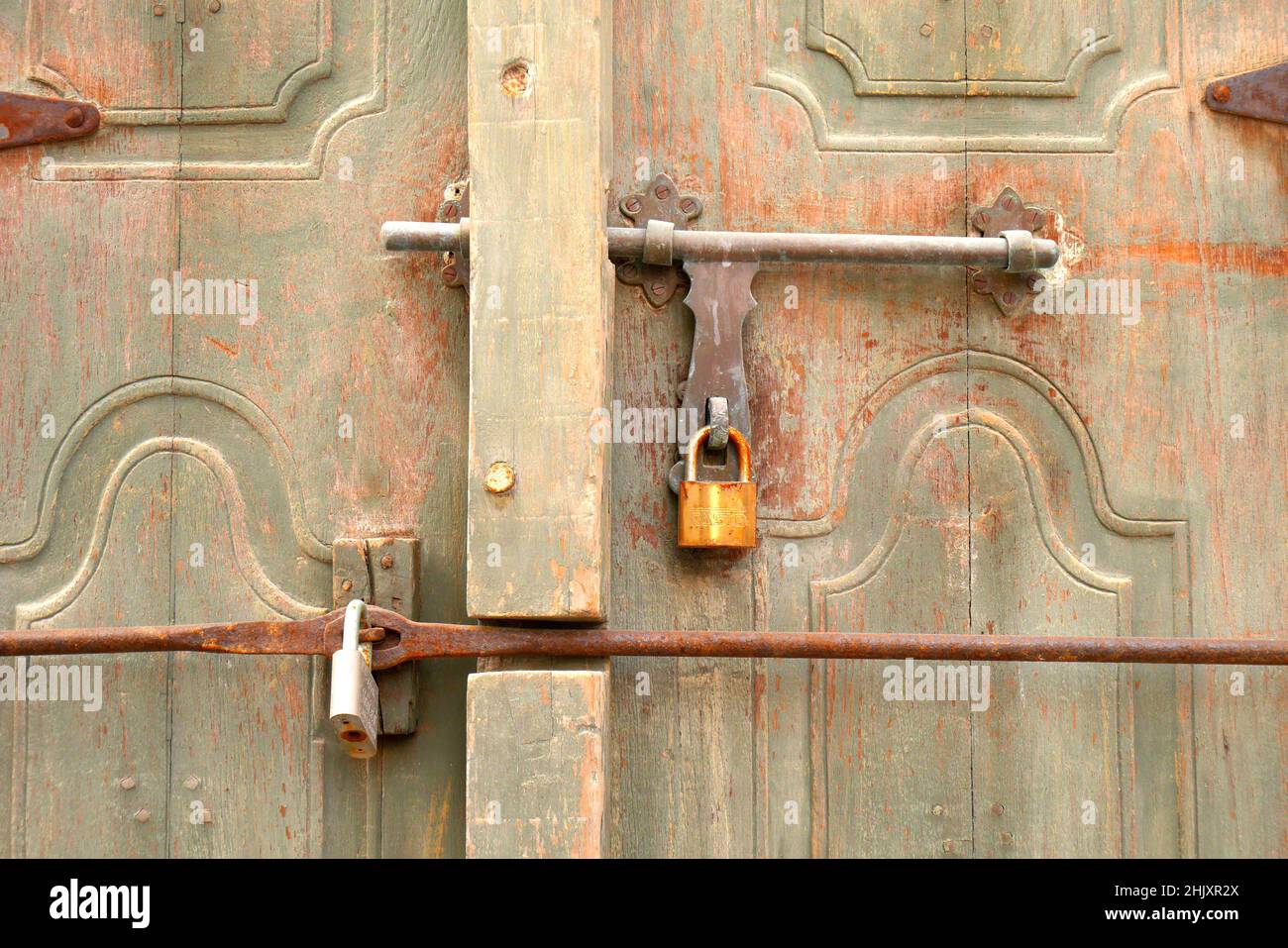 Metal lock on a traditional door, Muharraq Souk, Kingdom of Bahrain Stock Photo