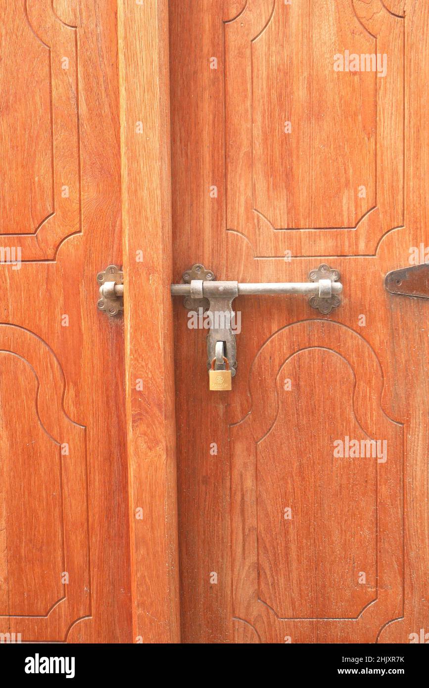 Metal lock on a traditional door, Muharraq Souk, Kingdom of Bahrain Stock Photo