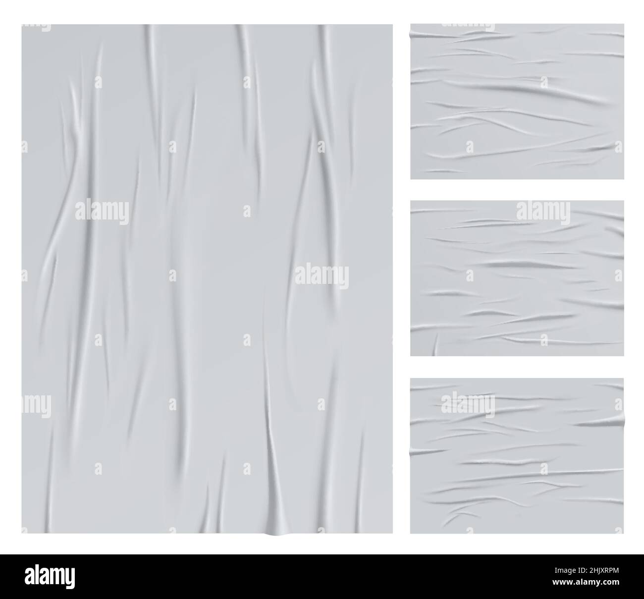 Glued wrinkle paper mockup, adhesive crumpled paper posters. Vector