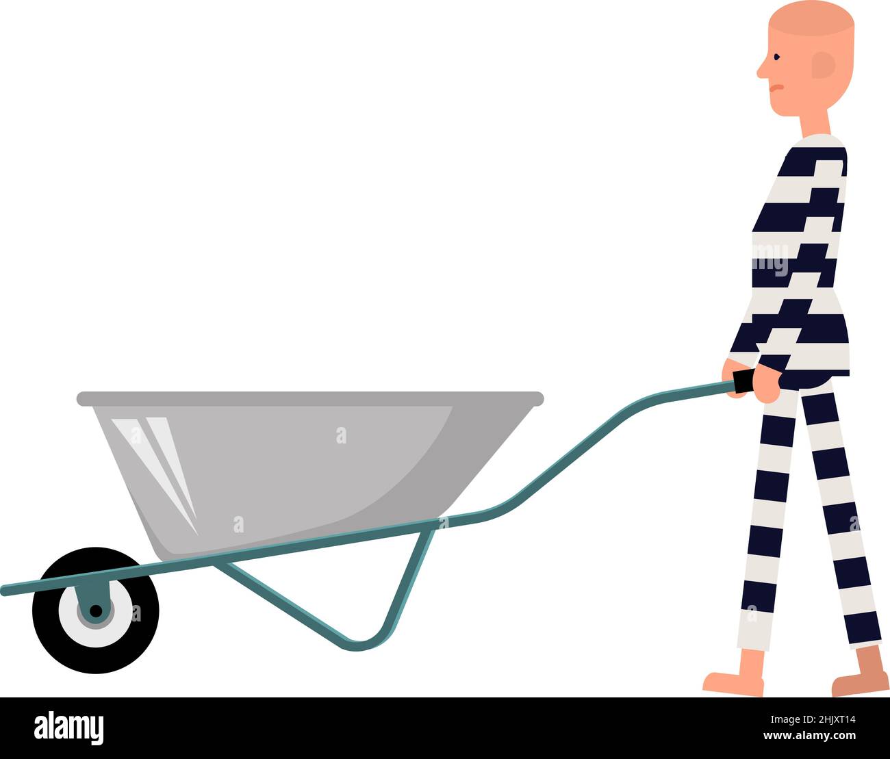A prisoner in a concentration camp rolling a cart in front of him. A concentration camp prisoner in a striped robe Stock Vector