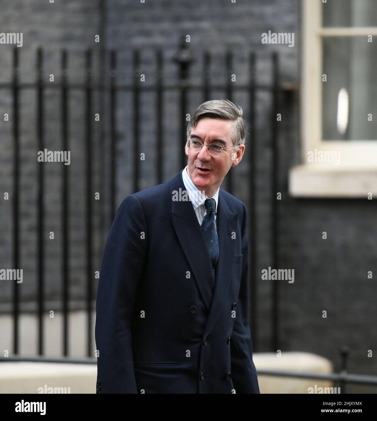 Downing Street, London, UK. 1 February 2022. Jacob Rees-Mogg MP, Lord President of the Council, Leader of the Commons in Downing Street for weekly cabinet meeting. Credit: Malcolm Park/Alamy Live News. Stock Photo