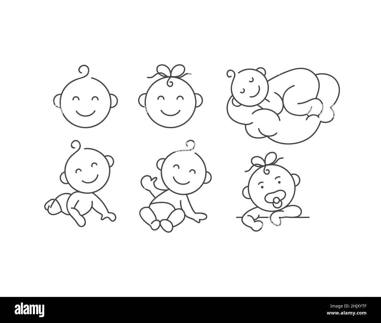 Vector set of logos, badges and icons for children store. Collection symbol of small happy babies. Stock Vector