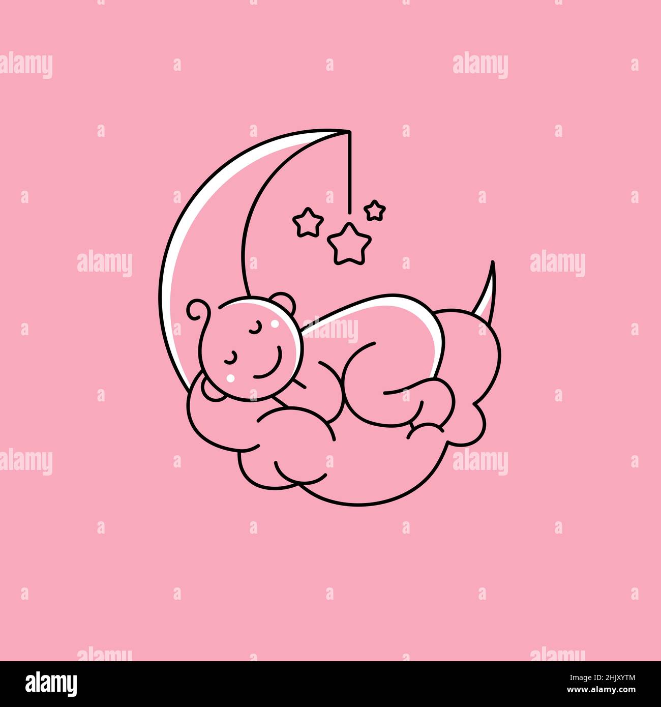 Vector logo, badge and icon of sleeping baby on cloud and moon with ...