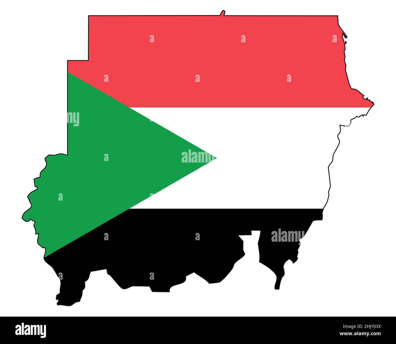 Republic of the Sudan map with flag - outline of a state with a