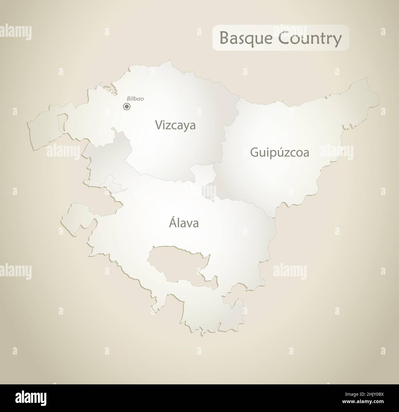 Basque Country map, administrative division with names, old paper