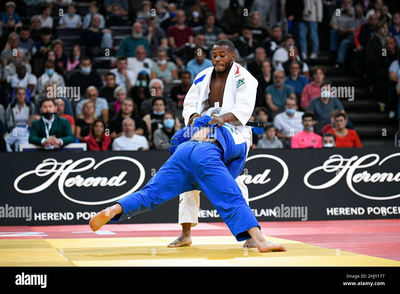 Men -81 kg, Tizie GNAMIEN of France competes during the Paris Grand Slam 2021, Judo event on October 17, 2021 at AccorHotels Arena in Paris, France - Stock Photo