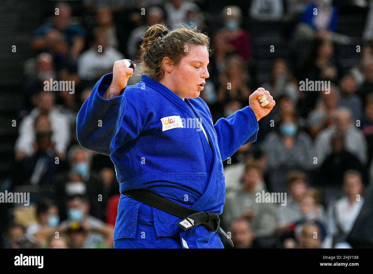 Women +78kg, Raz Rozalya HERSHKO of Israel gold medal celebrates during the Paris Grand Slam 2021, Judo event on October 17, 2021 at AccorHotels Arena Stock Photo