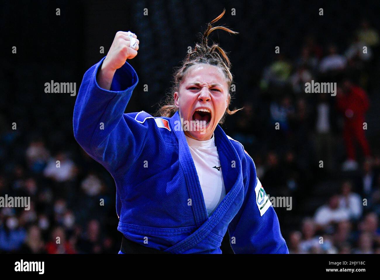 Women -63 kg, Manon DEKETER of France celebrates during the Paris Grand Slam 2021, Judo event on October 16, 2021 at AccorHotels Arena in Paris, Franc Stock Photo