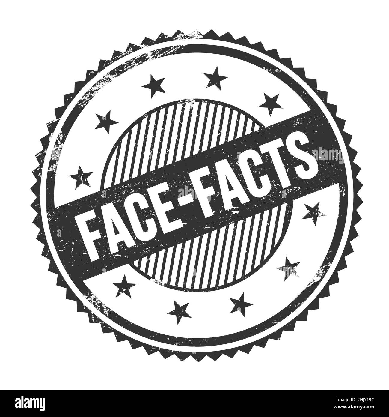 FACE-FACTS text written on black grungy zig zag borders round stamp. Stock Photo