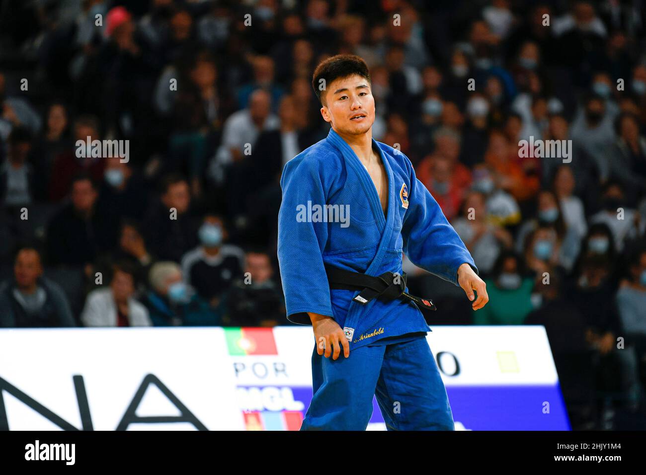 Men -60 kg, Ariunbold ENKHTAIVAN of Mongolia competes during the Paris Grand Slam 2021, Judo event on October 16, 2021 at AccorHotels Arena in Paris, Stock Photo