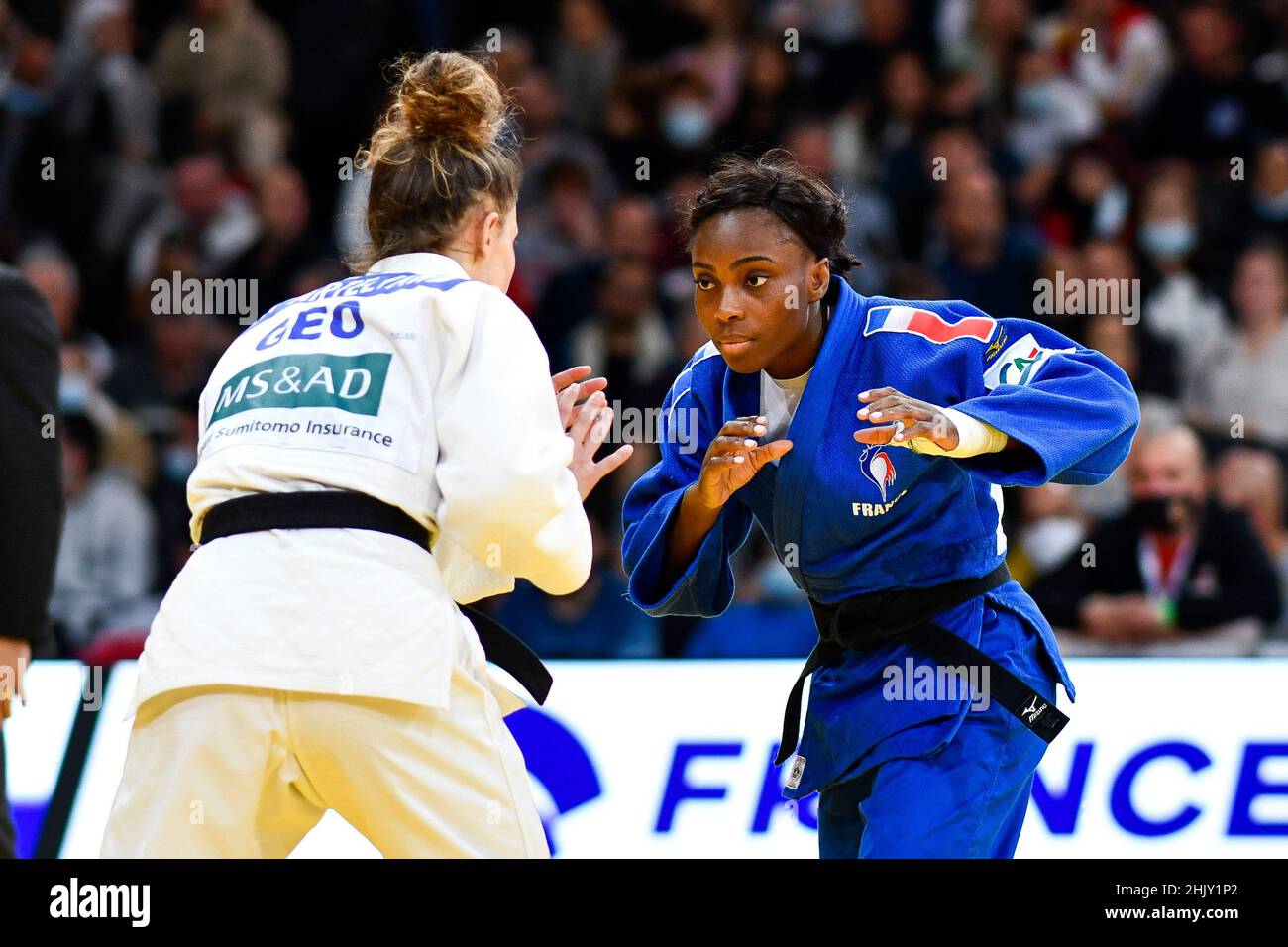 Women -57 kg, Priscilla GNETO of France competes during the Paris Grand Slam 2021, Judo event on October 16, 2021 at AccorHotels Arena in Paris, Franc Stock Photo