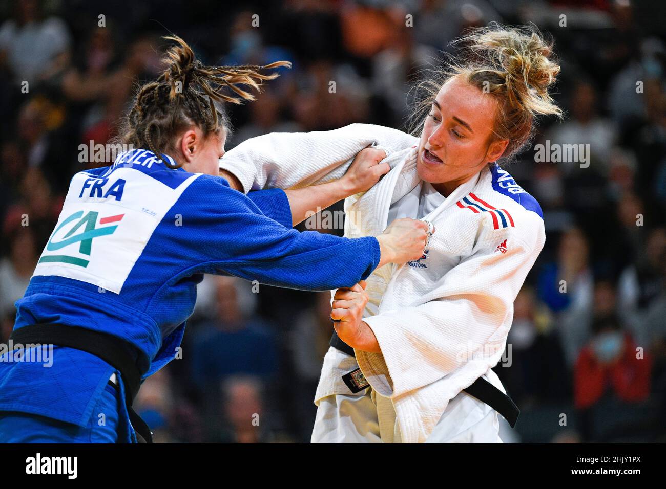 Women -63 kg, Lucy Renshall (white) of Great Britain Silver medal competes during the Paris Grand Slam 2021, Judo event on October 16, 2021 at AccorHo Stock Photo