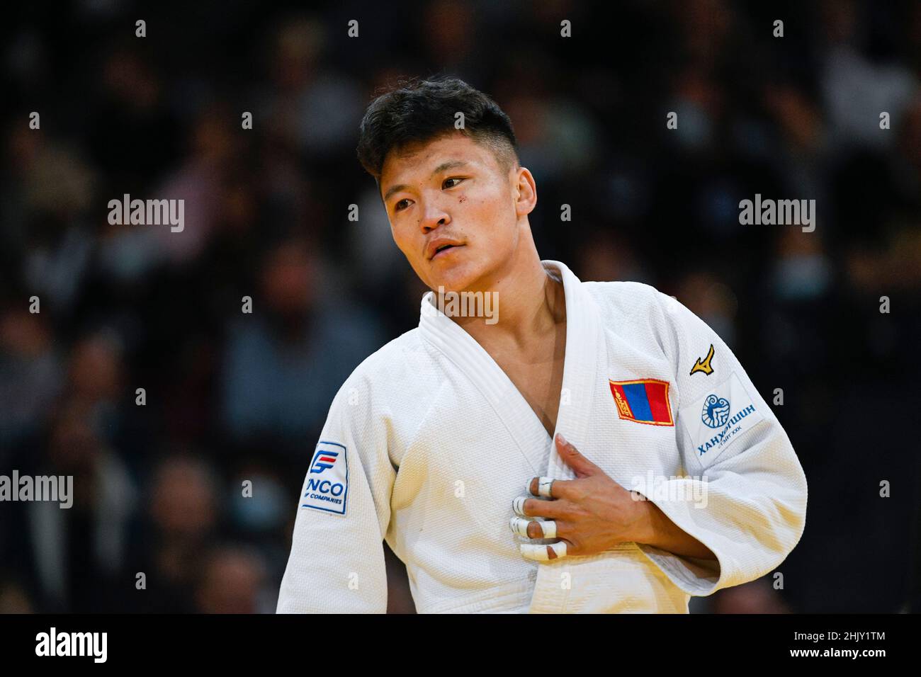 Men -60 kg, Sumiyabazar Enkhtaivan of Mongolia competes during the Paris Grand Slam 2021, Judo event on October 16, 2021 at AccorHotels Arena in Paris Stock Photo