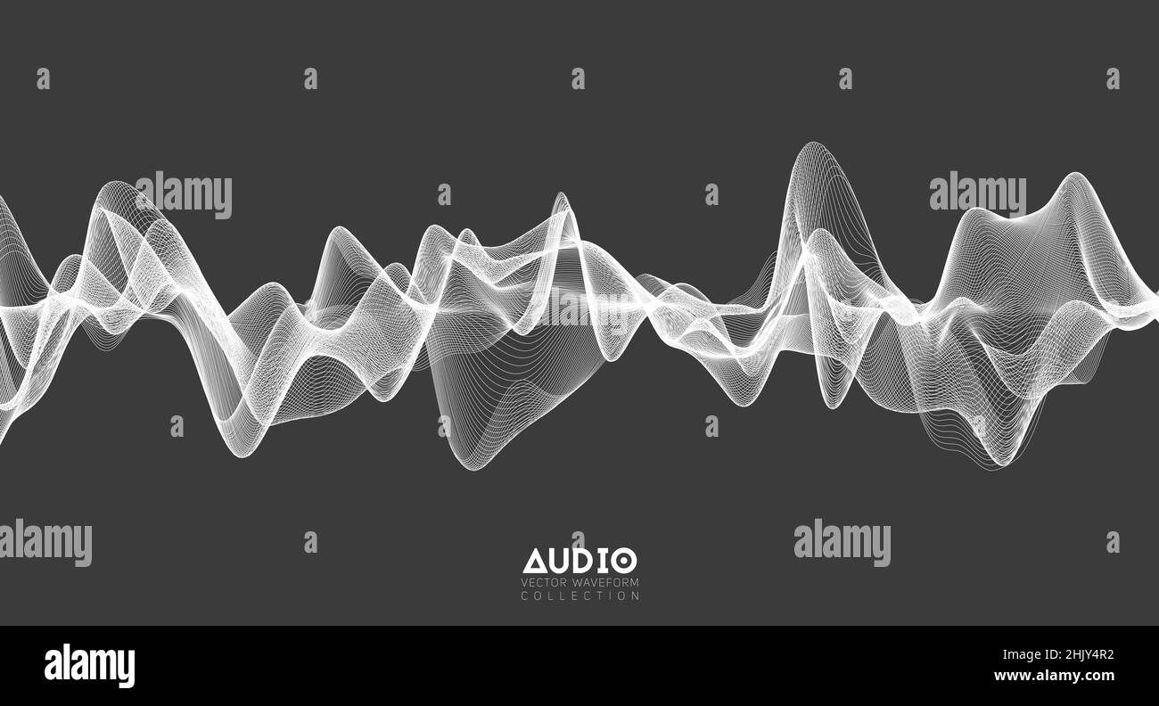 3d audio soundwave. White music pulse oscillation. Glowing impulse pattern Stock Vector