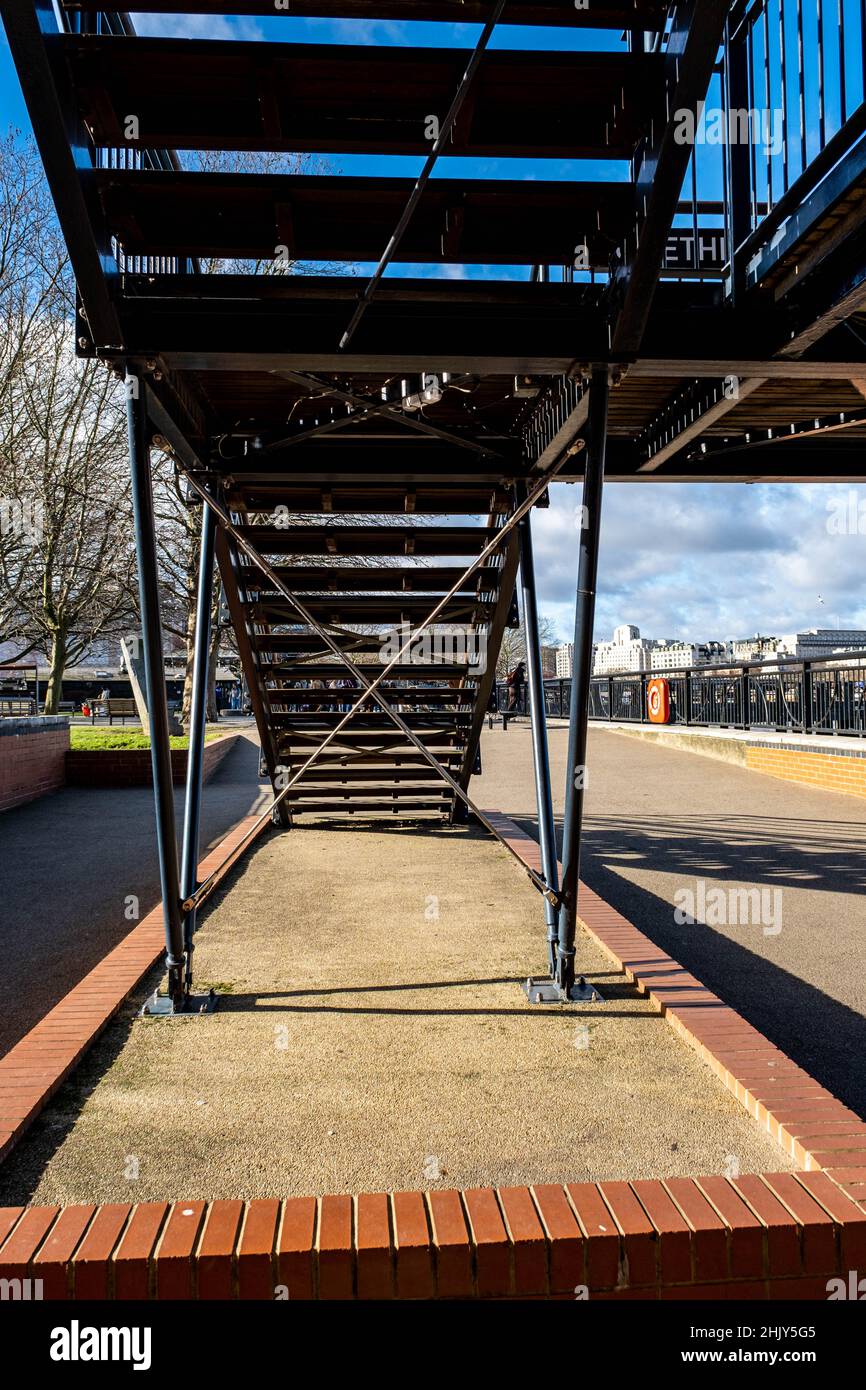 London England UK, 29 January 2022, Abstract Black Iron Steel Stairs With No People Bankside Southwark London With No People Stock Photo