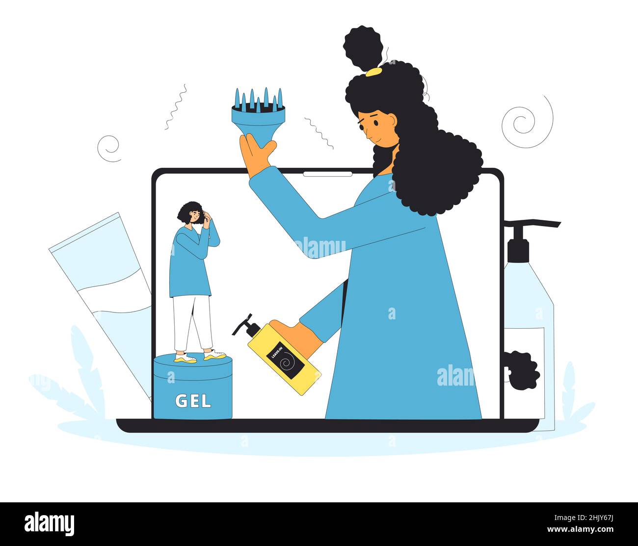 Curly girl method rules. Blogger giving advice tools and hair cosmetics