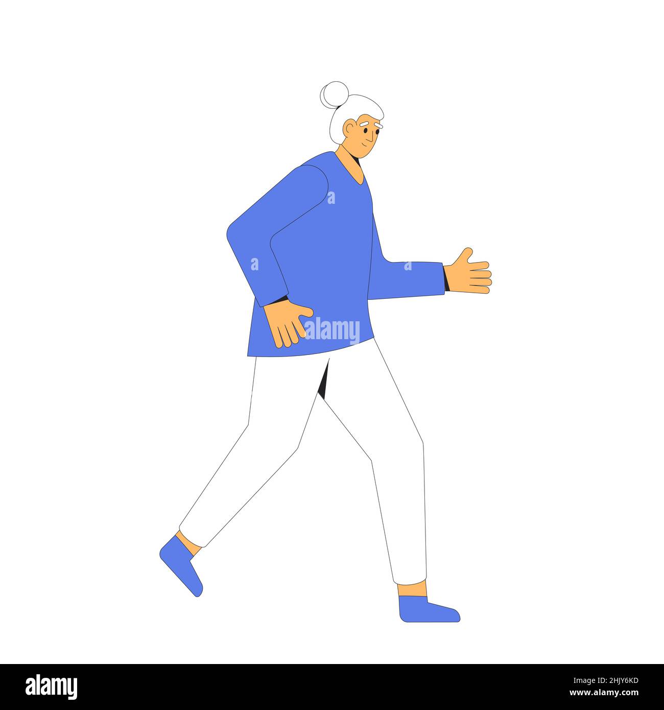 Running old man isolated on white background. Participation in sports races, athletic competitions. Marathon, exercise. Jogger. Vector illustration. Stock Vector