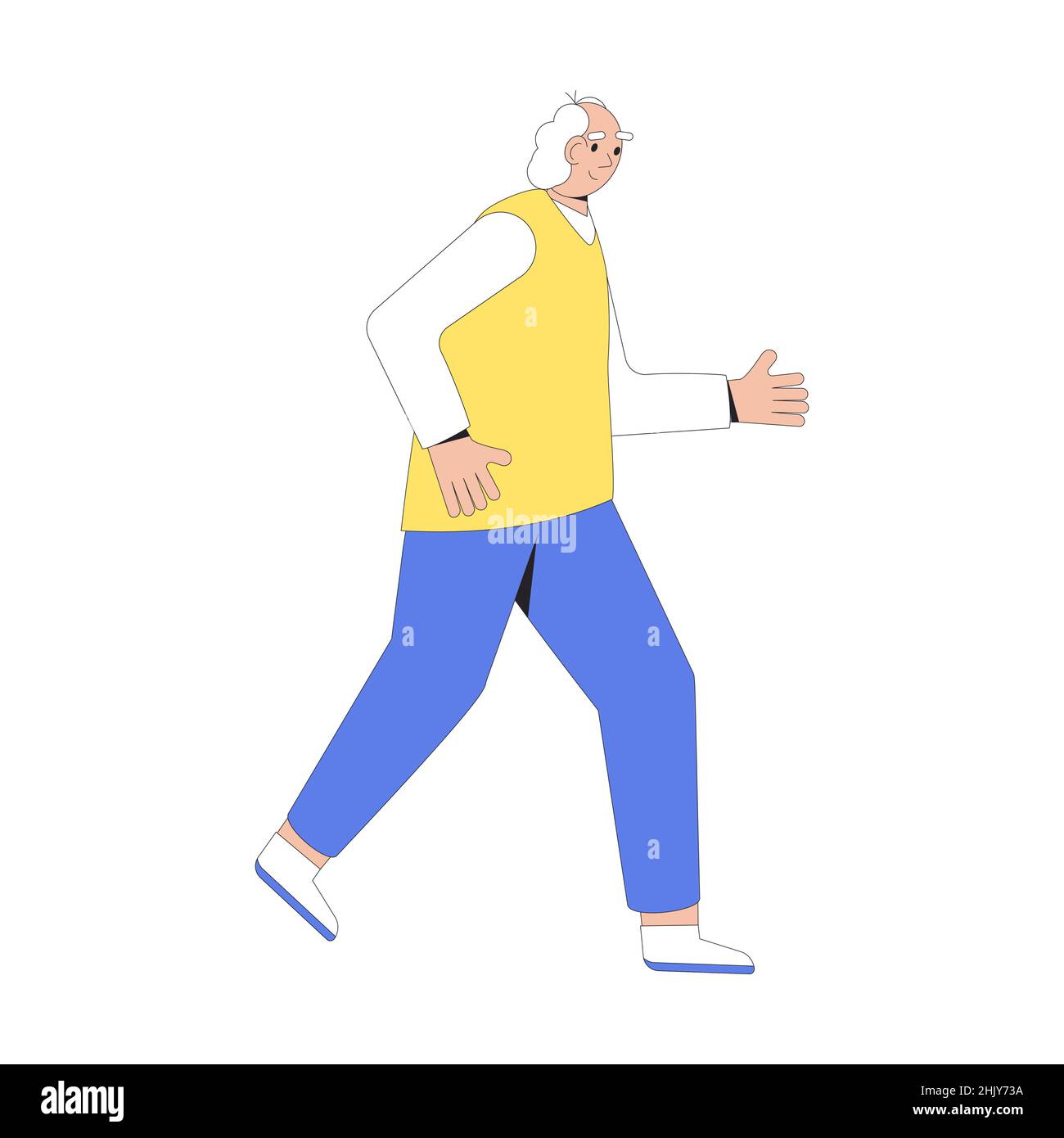 Running old man isolated on white background. Participation in sports races, athletic competitions. Marathon, exercise. Jogger. Vector illustration. Stock Vector