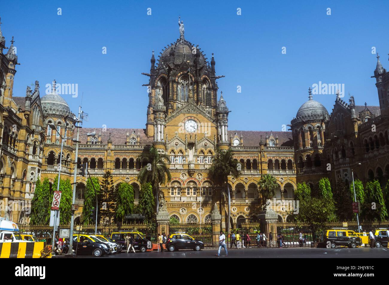 Mumbai, Maharashtra, India : Unesco listed Chhatrapati Shivaji Terminus railway station (formerly Victoria Terminus). Built over 10 years, starting in Stock Photo