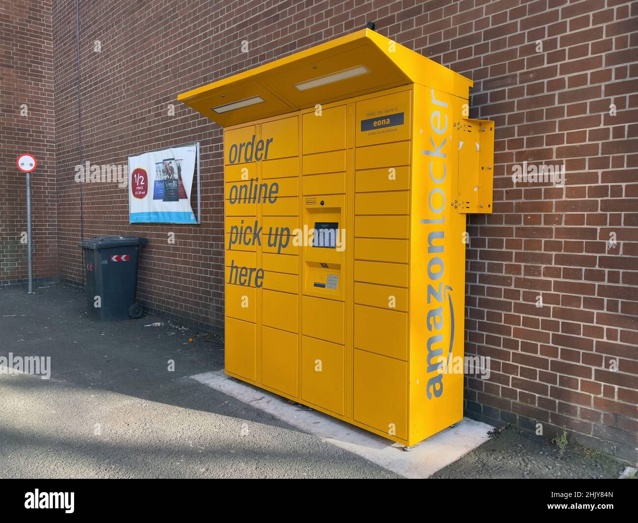 Derby UK - January 29th 2022 - Amazon lockers in an alleyway. Amazon Locker is a self-service package delivery service of parcel lockers. Stock Photo