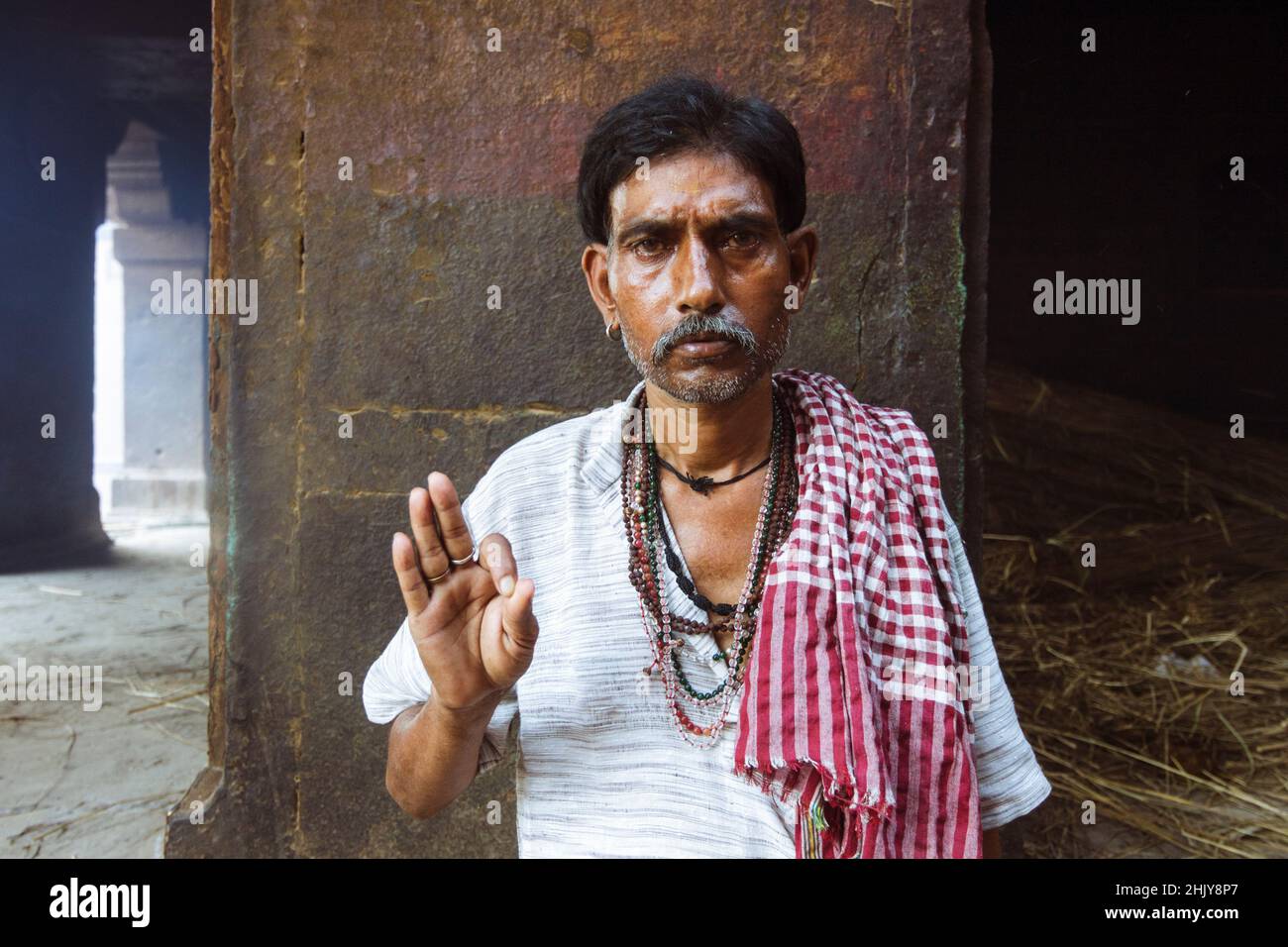 Varanasi, Uttar Pradesh, India : Ranjeet Choudhary a member of the Dom Raja family known as the Lords of the Death, an ancient community that handles Stock Photo
