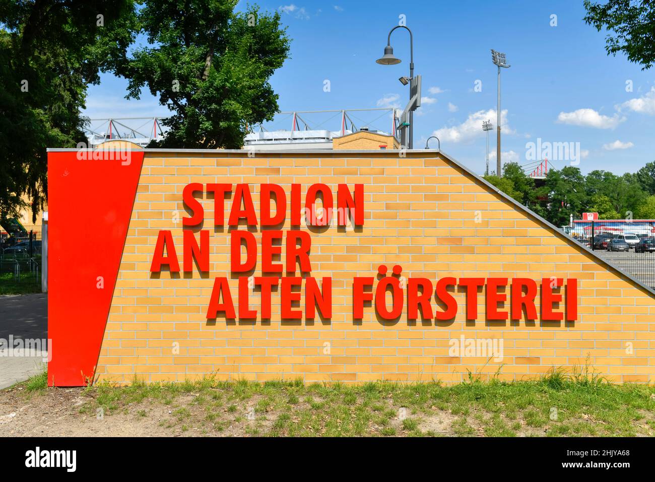 Schriftzug, Stadion An der Alten Försterei, 1. FC Union Berlin, Köpenick, Treptow-Köpenick, Berlin, Deutschland Stock Photo