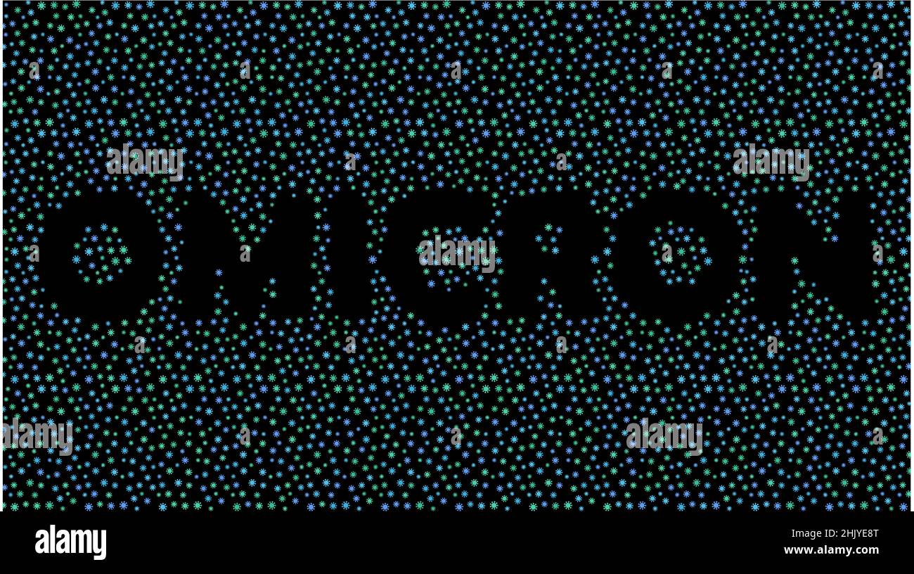 Omicron B.1.1.529 new coronavirus SARS-CoV-2 lettering with virus glyph symbol background vector illustration Stock Vector